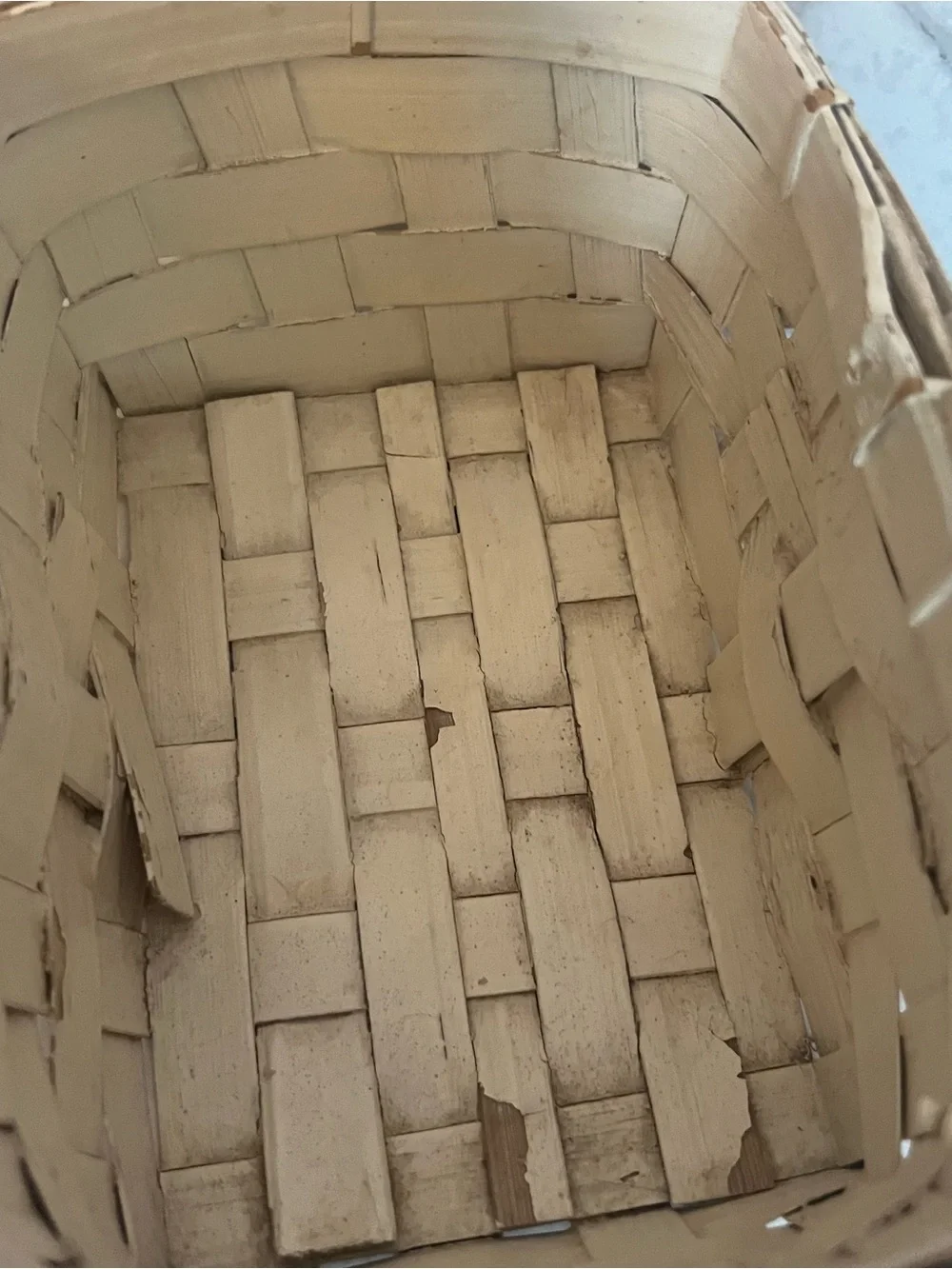 Vintage Cream Woven Basket with Pink Rose Accents
